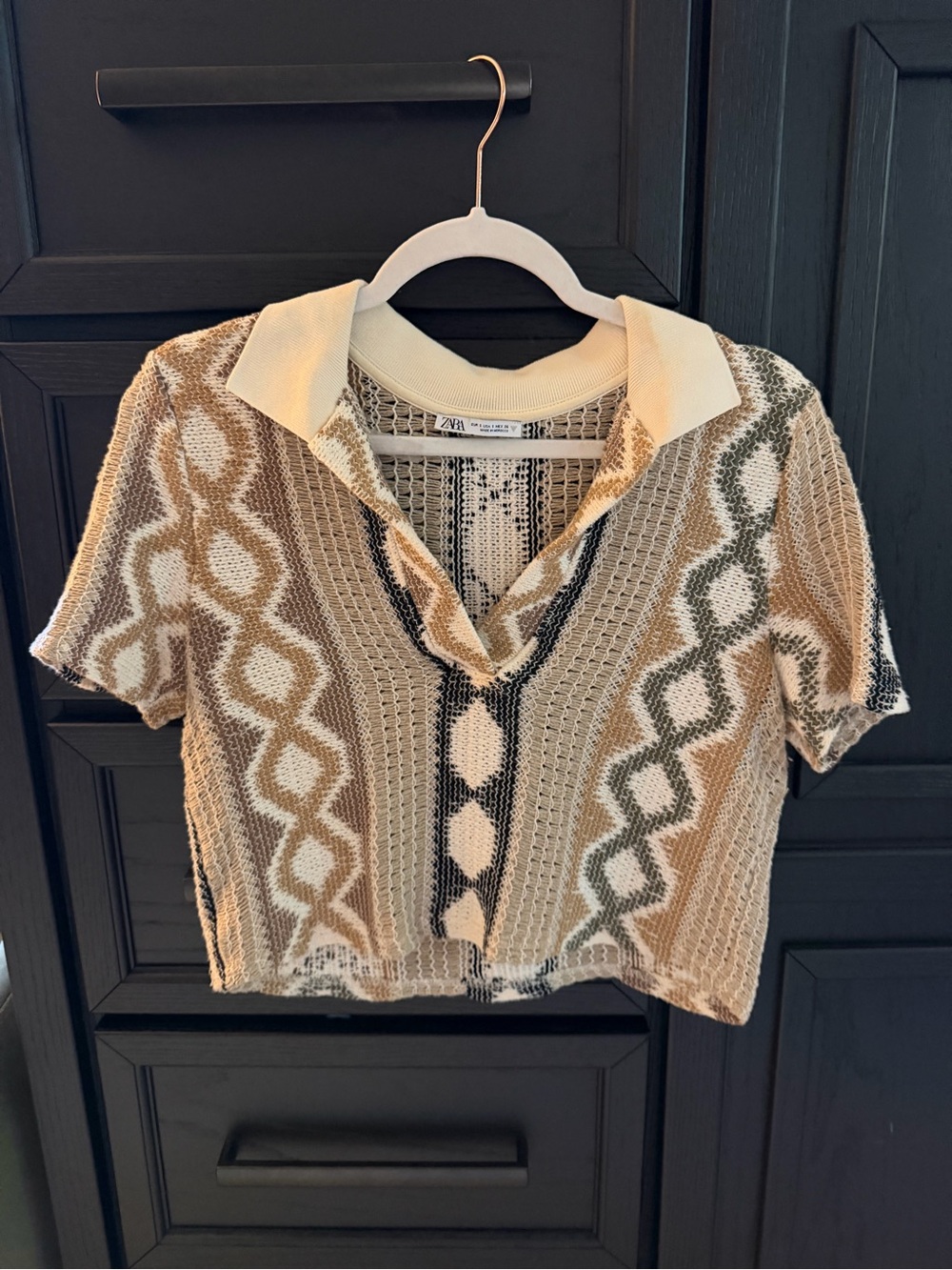 Zara Crochet Patterned Crop Polo Top
